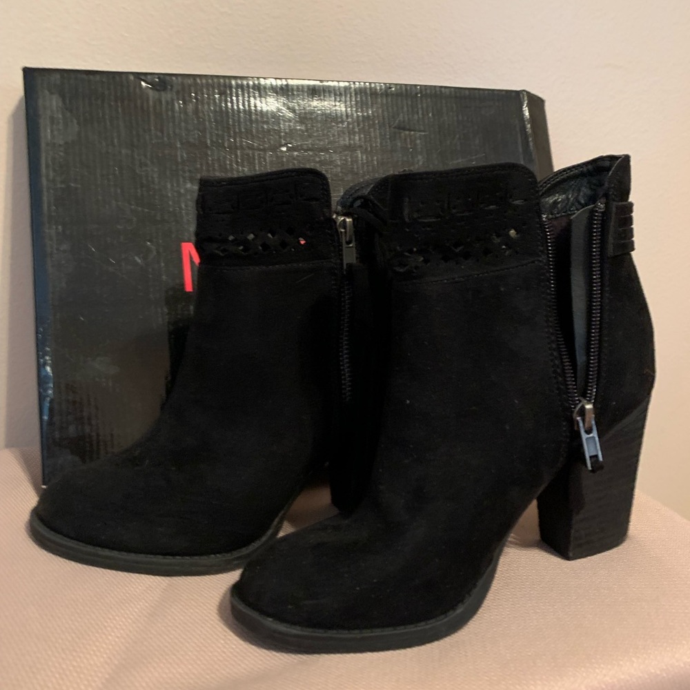 Not Rated Black Suede Ankle Boots With Fringe